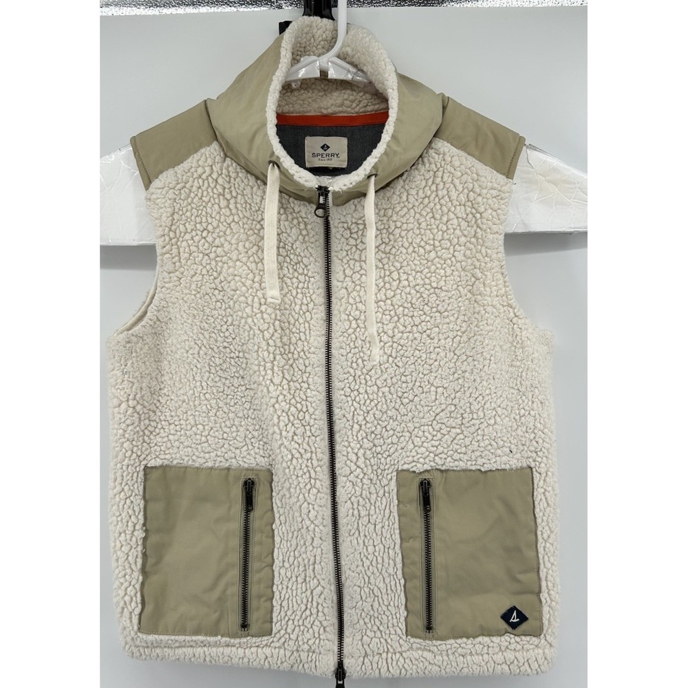 Sperry Sherpa Fleece Bestโ Full Zip Front With Pockets Beige Women's Size Medium